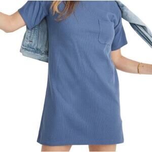 Madewell Casual Relaxed Fit Ribbed Short Sleeve Blue Mini Shirt Dress Small